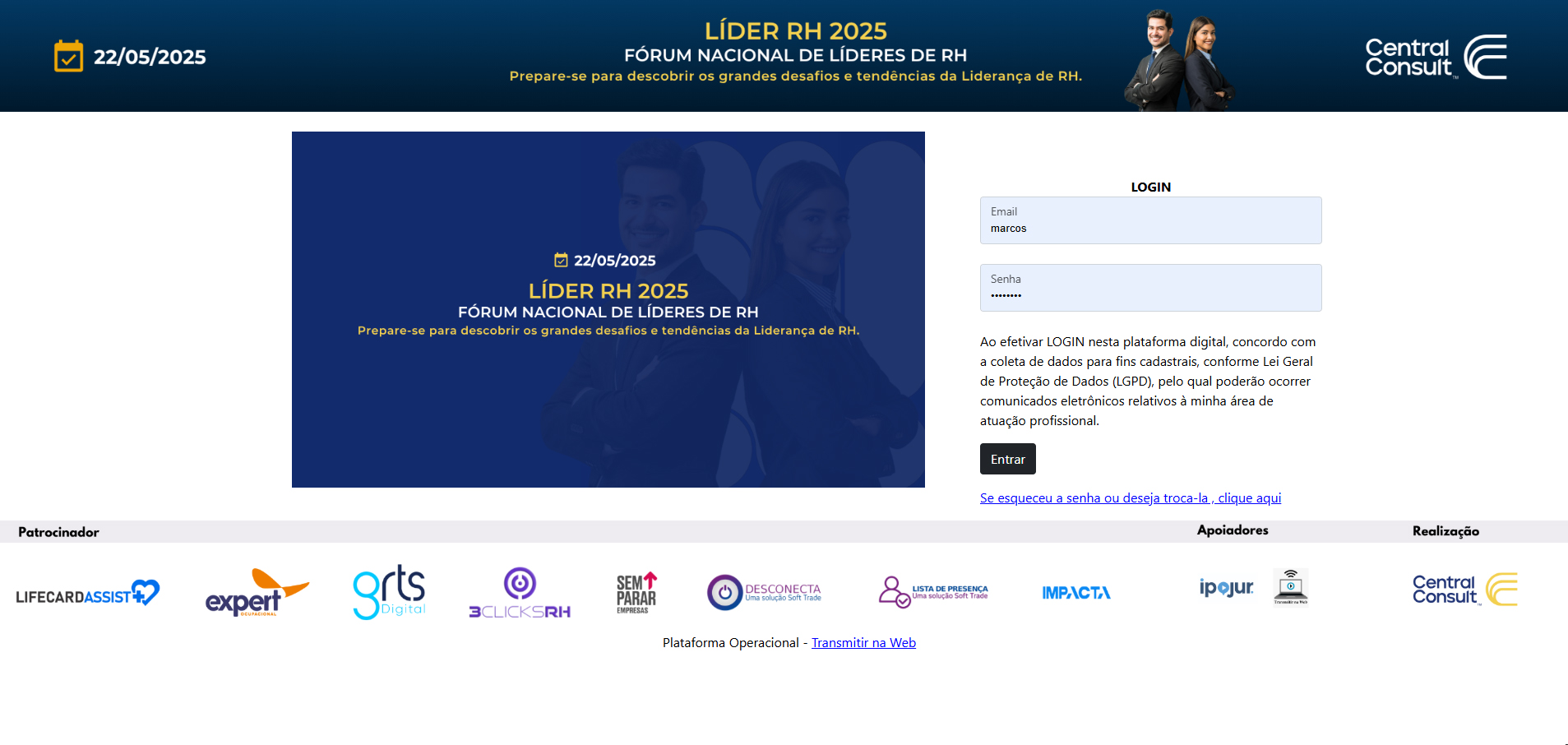 Configuração de transmissão ao vivo na plataforma Eventos.netb